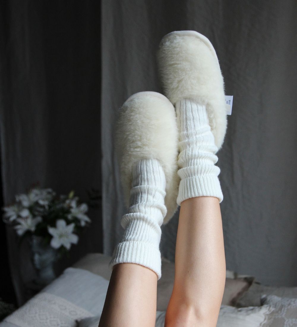 NATALIA Bambosze wełniane z kaszmirem - ecru