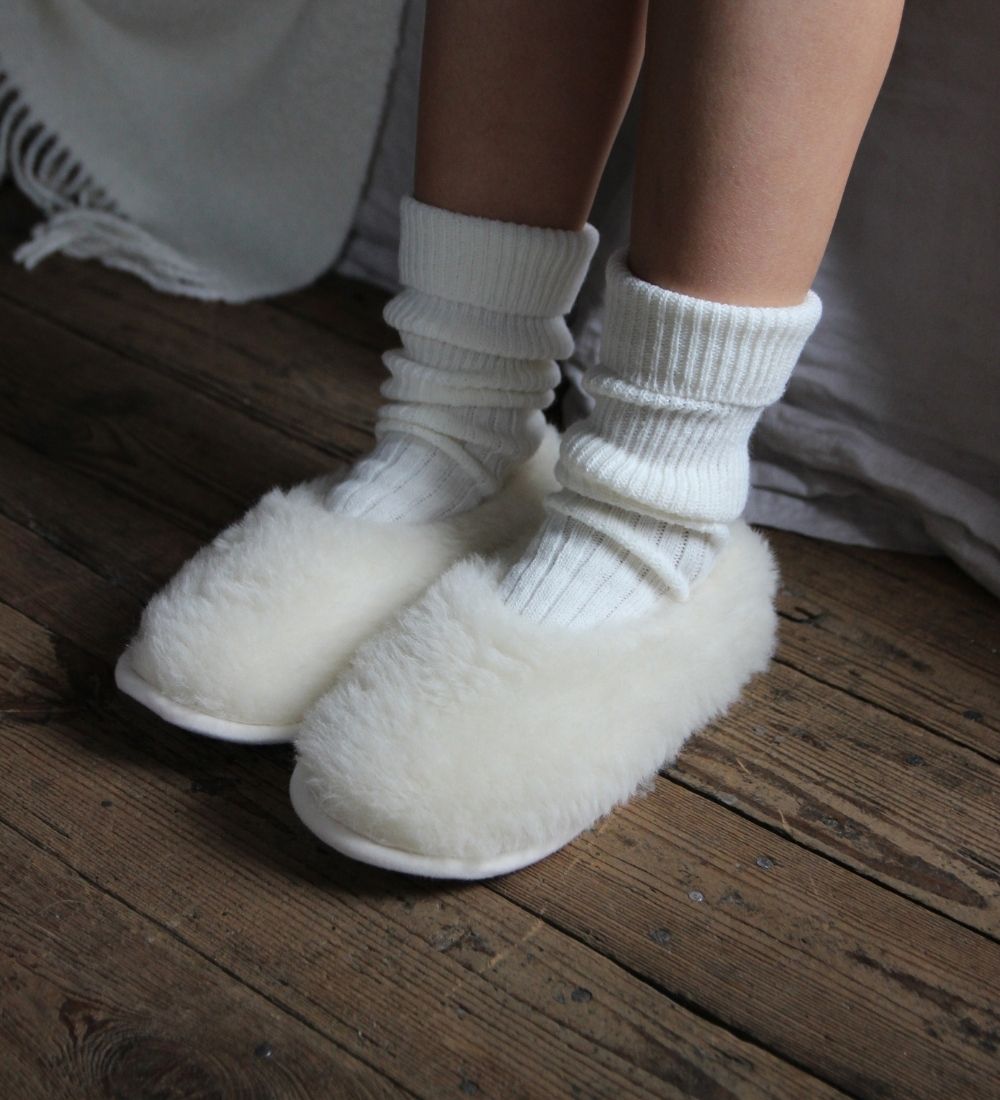 NATALIA Bambosze wełniane z kaszmirem - ecru