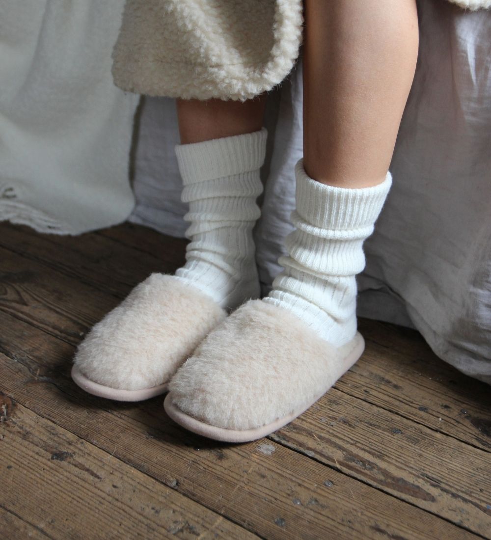 GRETA Wełniane kapcie z wełną wielbłąda - beżowe