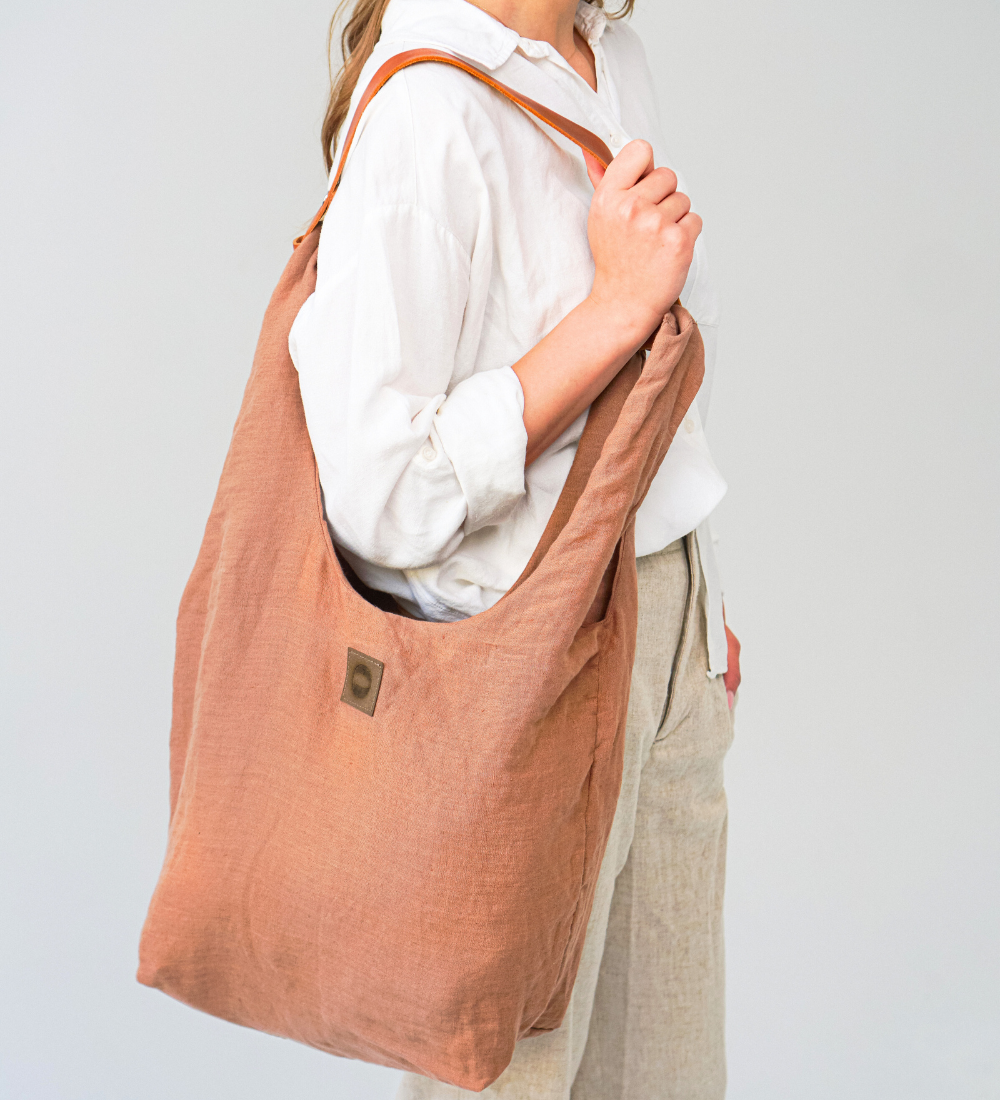 SWOJA Ulubiona torba z lnu, na ramię, na wszystko - beżowa glinka