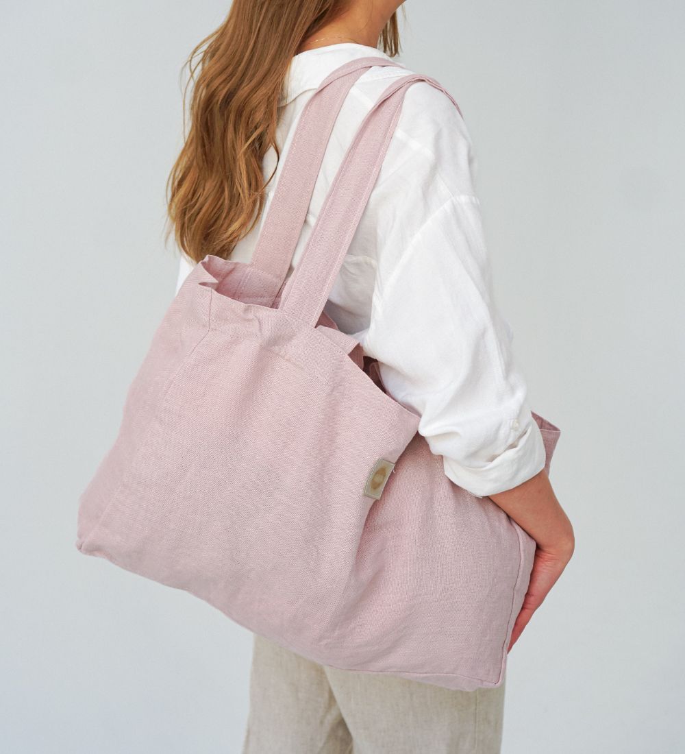 LETNIARA Duża torba plażowa z lnu - kwitnąca wiśnia