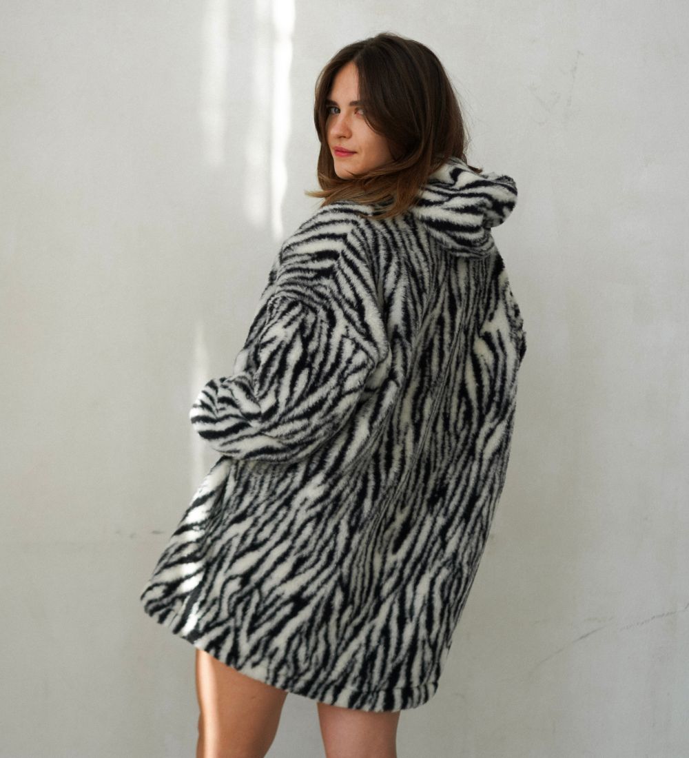 BOOM Wełniana bluza z kapturem merino - zebra