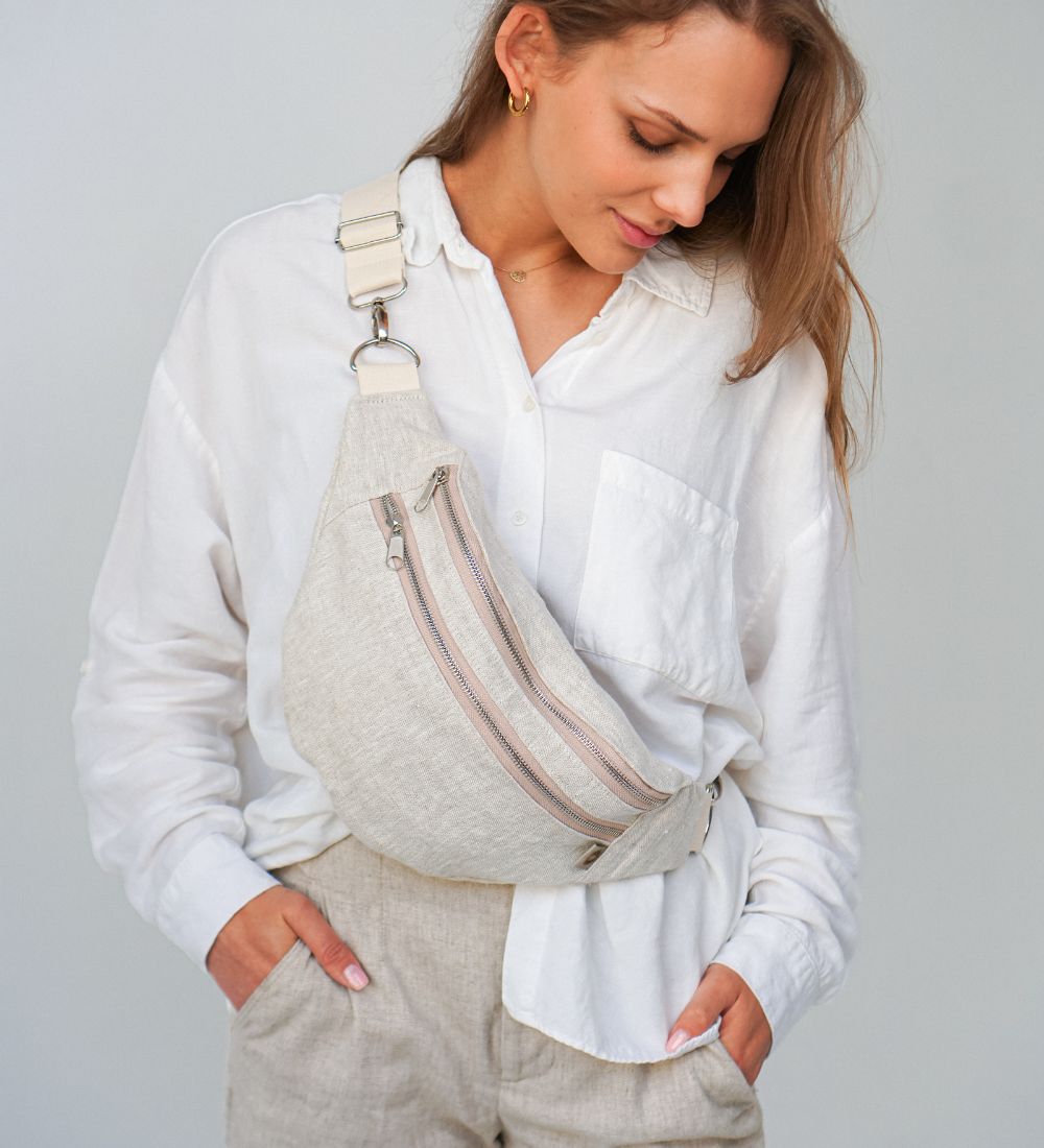 BLISKA Lniana nerka na ramię, zawsze przy Tobie - piaskowa szarość