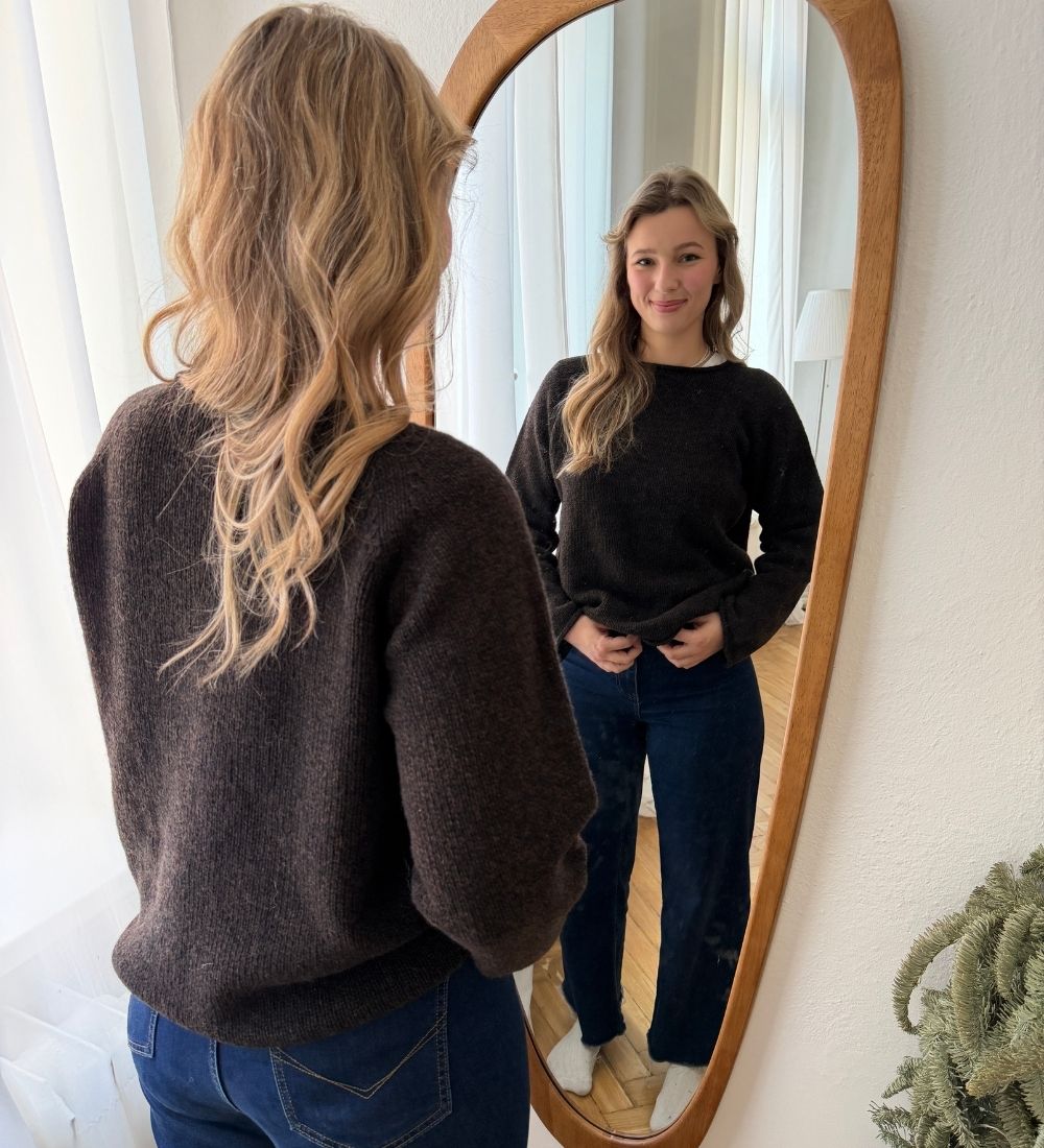 MILLA Sweter z wełny merynosa - brązowy