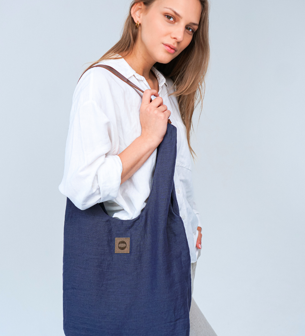 SWOJA Ulubiona torba z lnu, na ramię, na wszystko - nocny granat