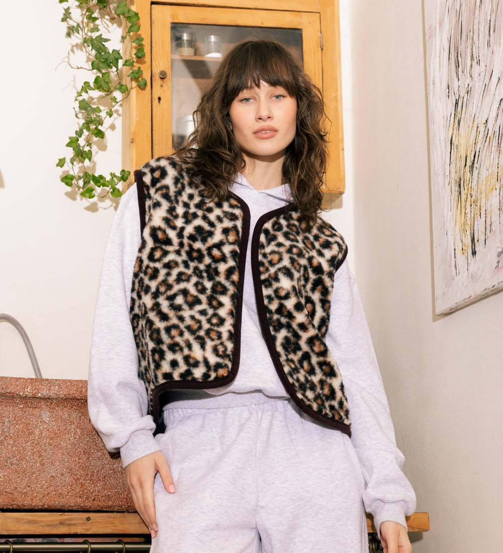 ULV Wełniana kamizelka merino - panterka