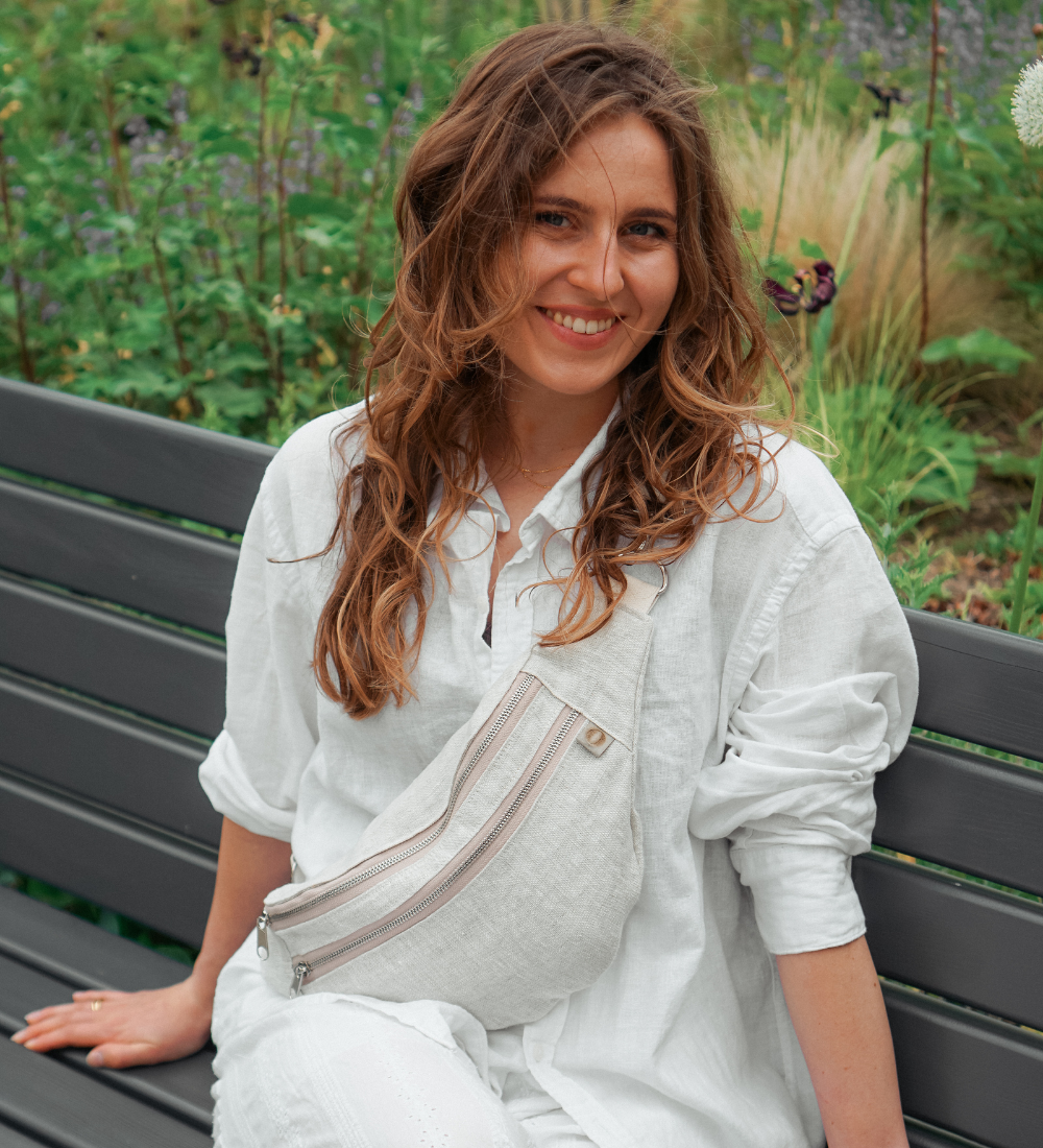 BLISKA Lniana nerka na ramię, zawsze przy Tobie - piaskowa szarość