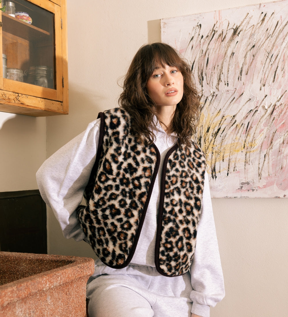 ULV Wełniana kamizelka merino - panterka