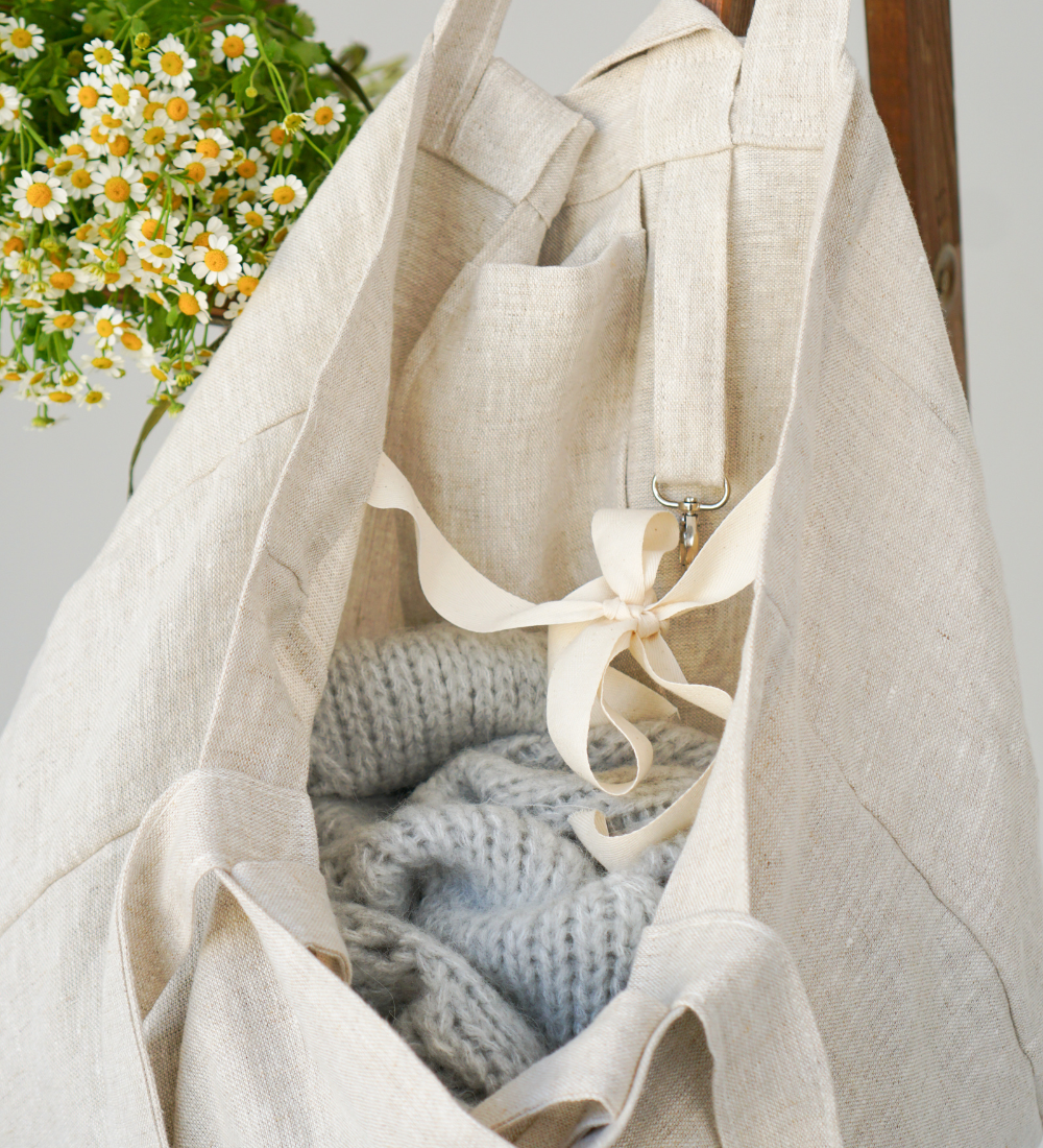 LETNIARA Duża torba plażowa z lnu - piaskowa szarość