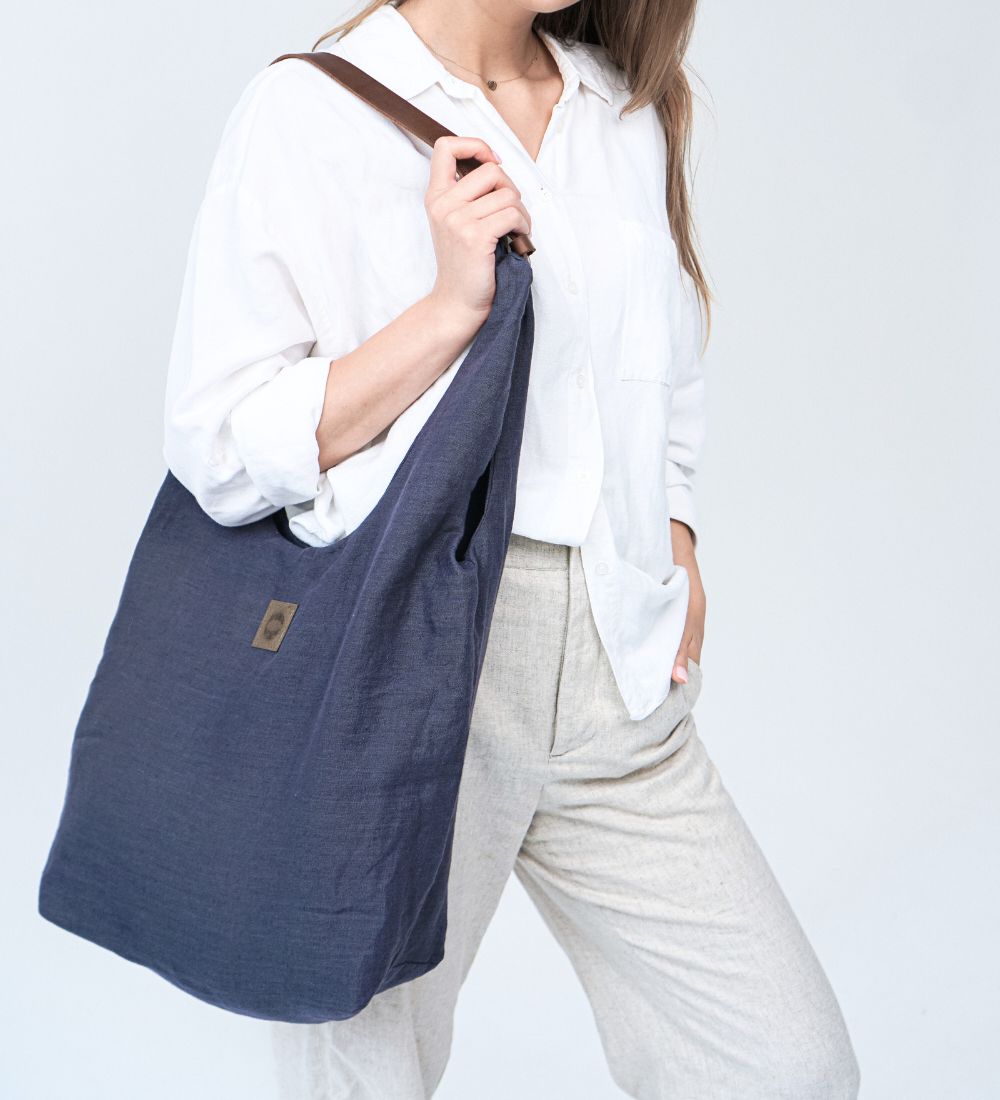 SWOJA Ulubiona torba z lnu, na ramię, na wszystko - nocny granat