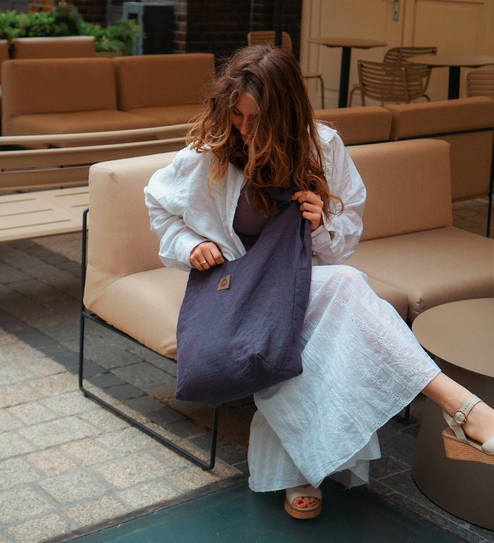 SWOJA Ulubiona torba z lnu, na ramię, na wszystko - nocny granat