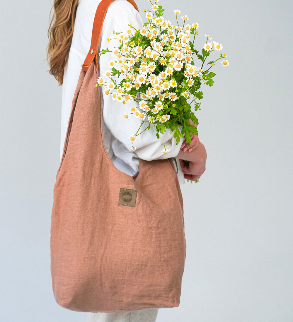 SWOJA Ulubiona torba z lnu, na ramię, na wszystko - beżowa glinka