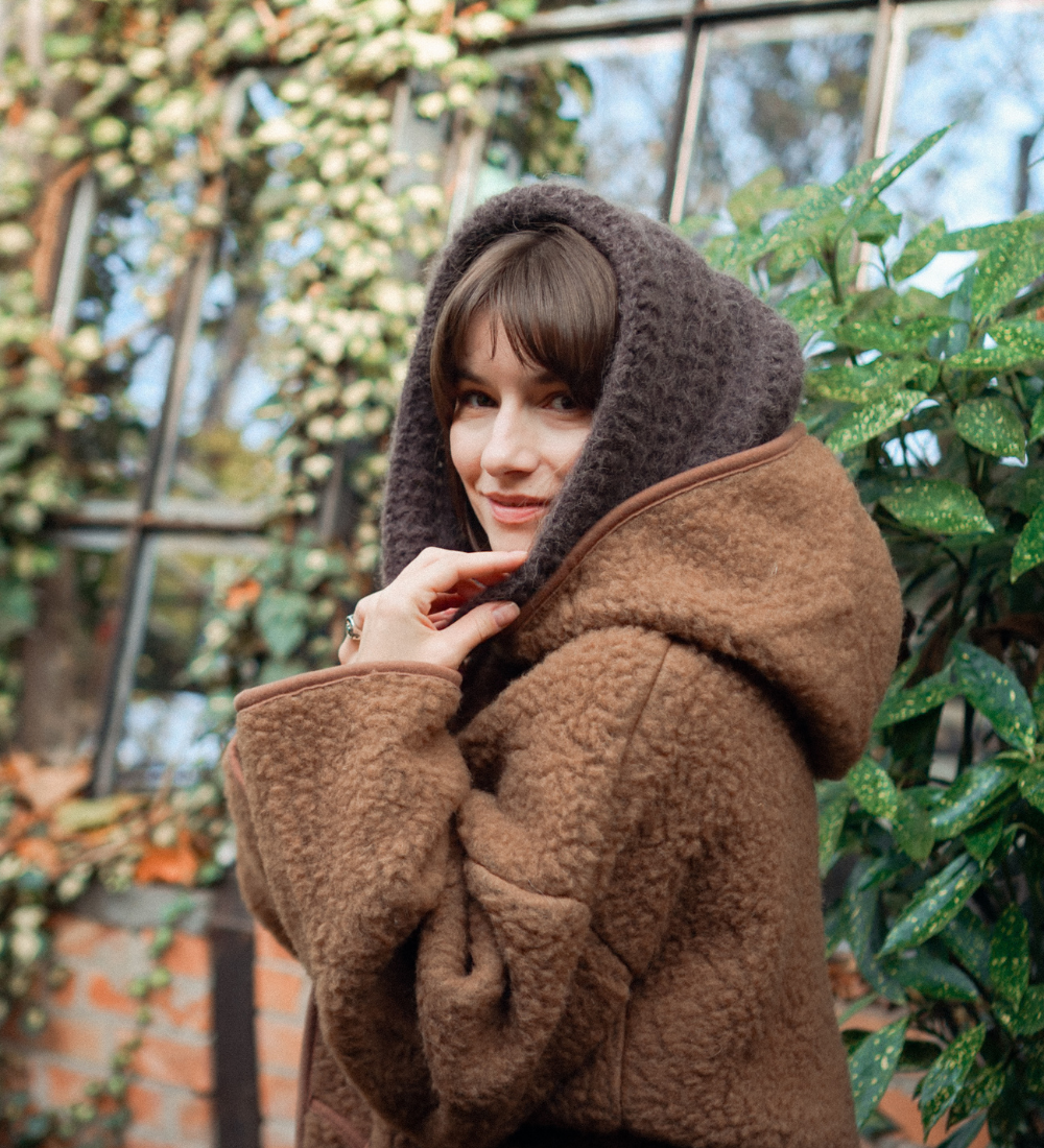 MIŚ Wełniana kurtka/bluza z kapturem - brązowa