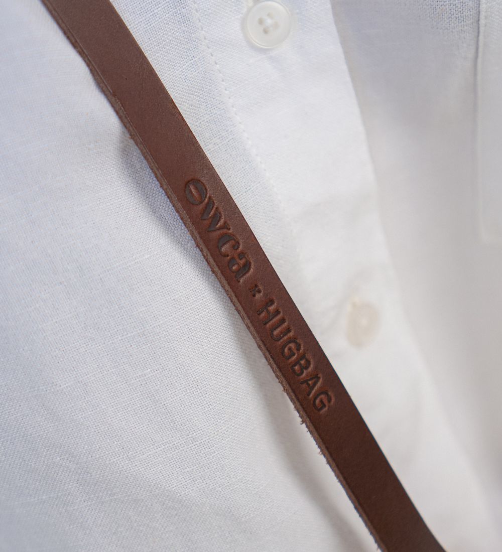 KOMPANKA Mała lniana torebka z paskiem - morska bryza