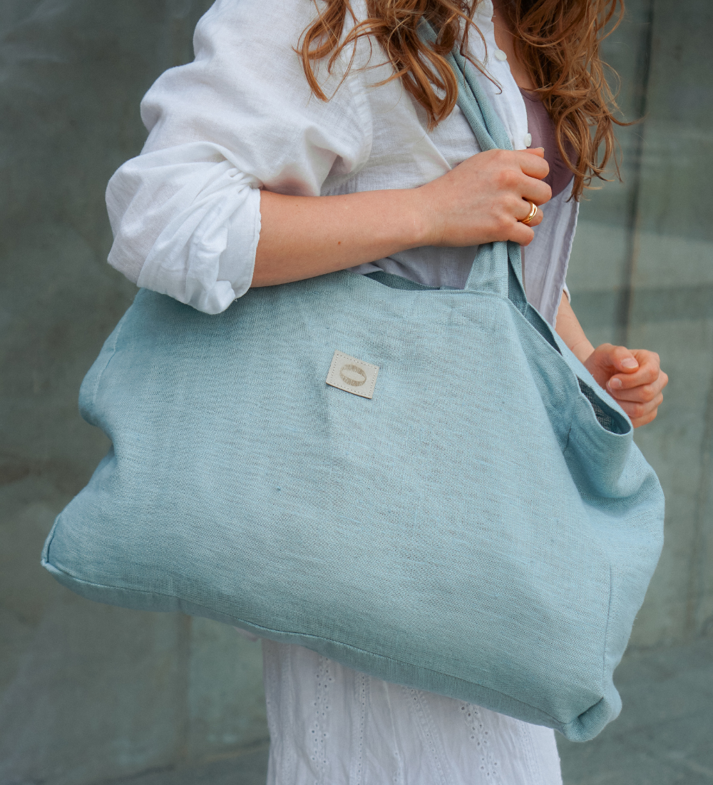 LETNIARA Duża torba plażowa z lnu - morska bryza