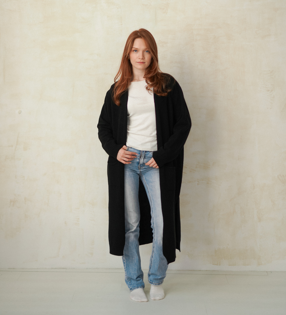 BERA Wełniany sweter kardigan - czarny