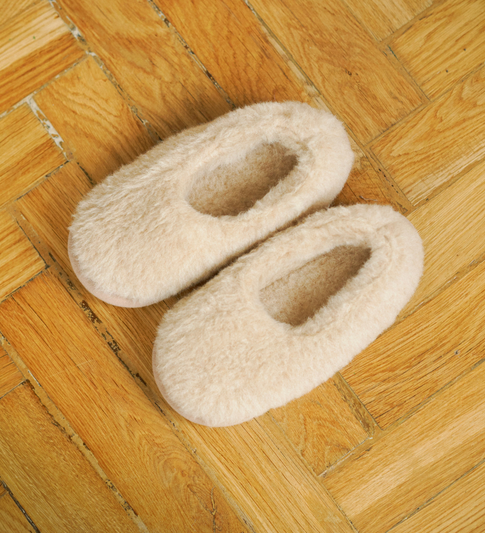 NATALIA Bambosze wełniane damskie merino z wełną wielbłąda - beżowe