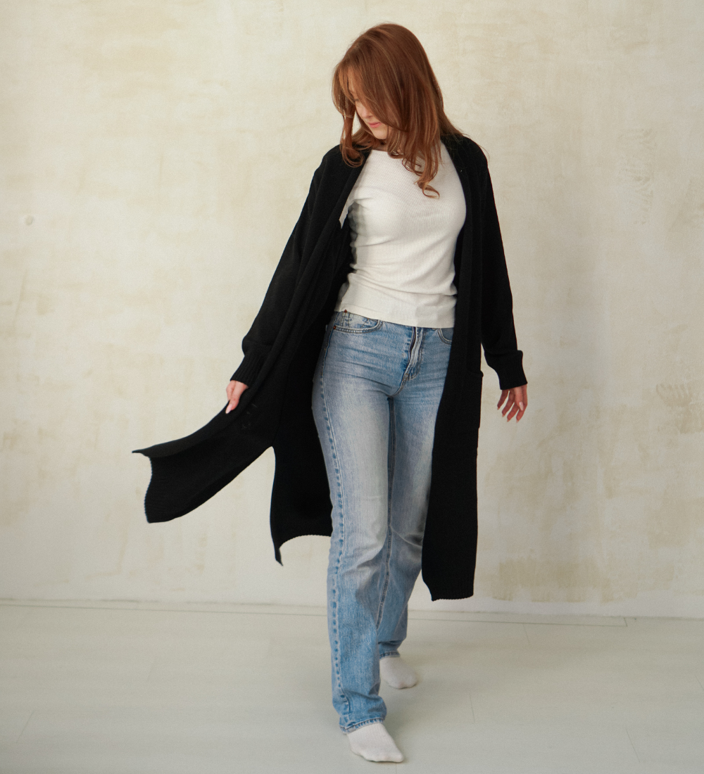 BERA Wełniany sweter kardigan - czarny