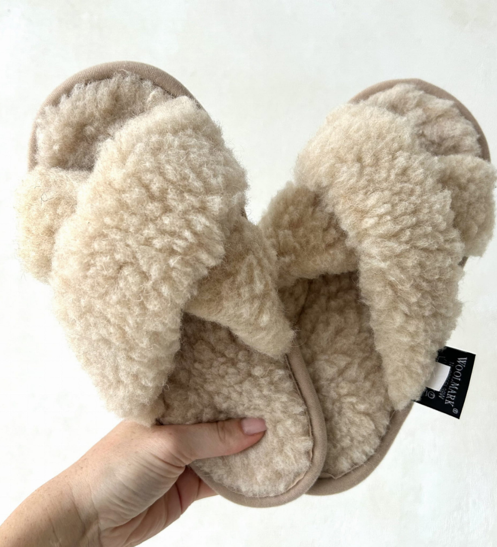STELLA SOFT Wełniane kapcie merino damskie - beżowe