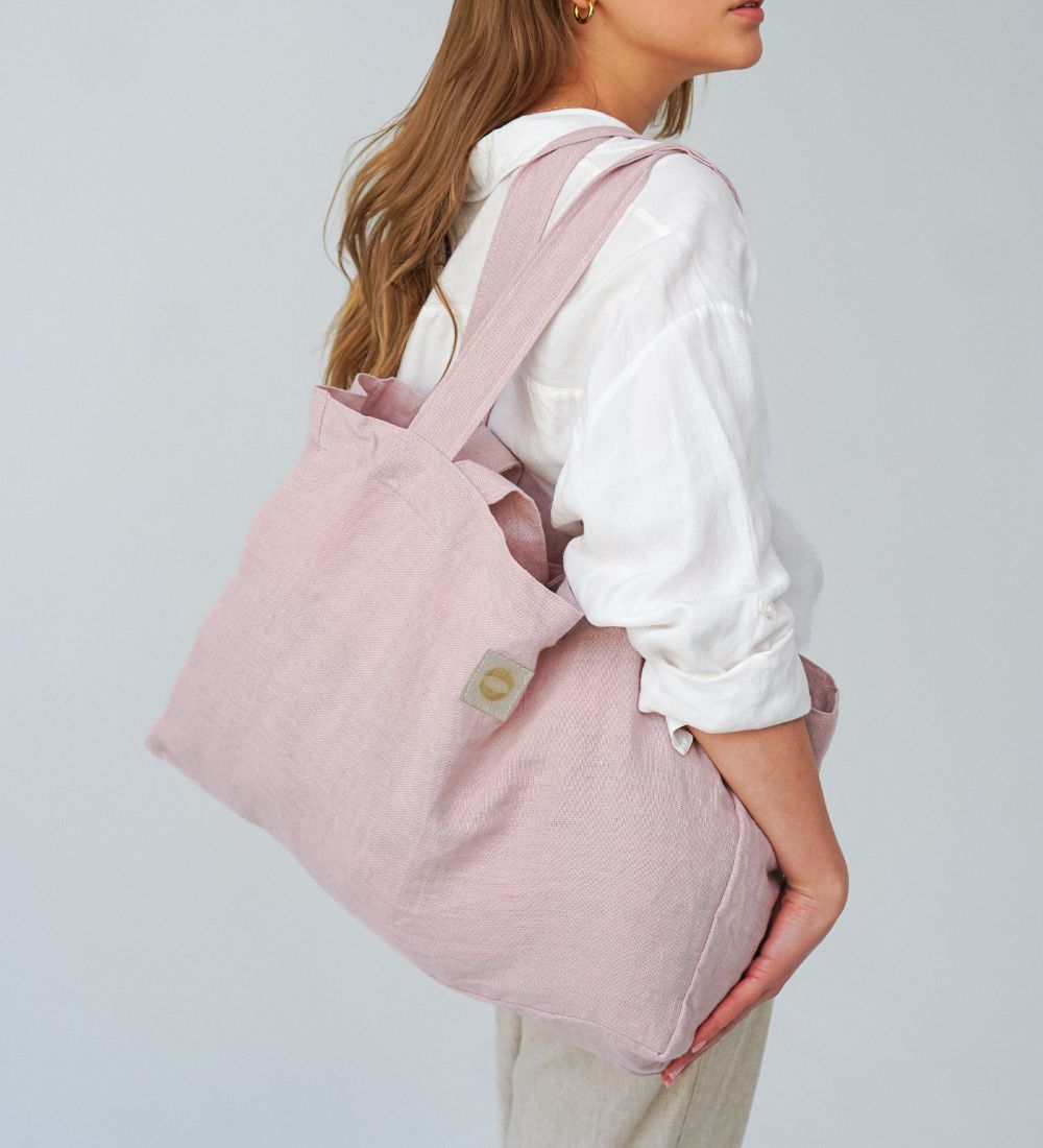 LETNIARA Duża torba plażowa z lnu - kwitnąca wiśnia