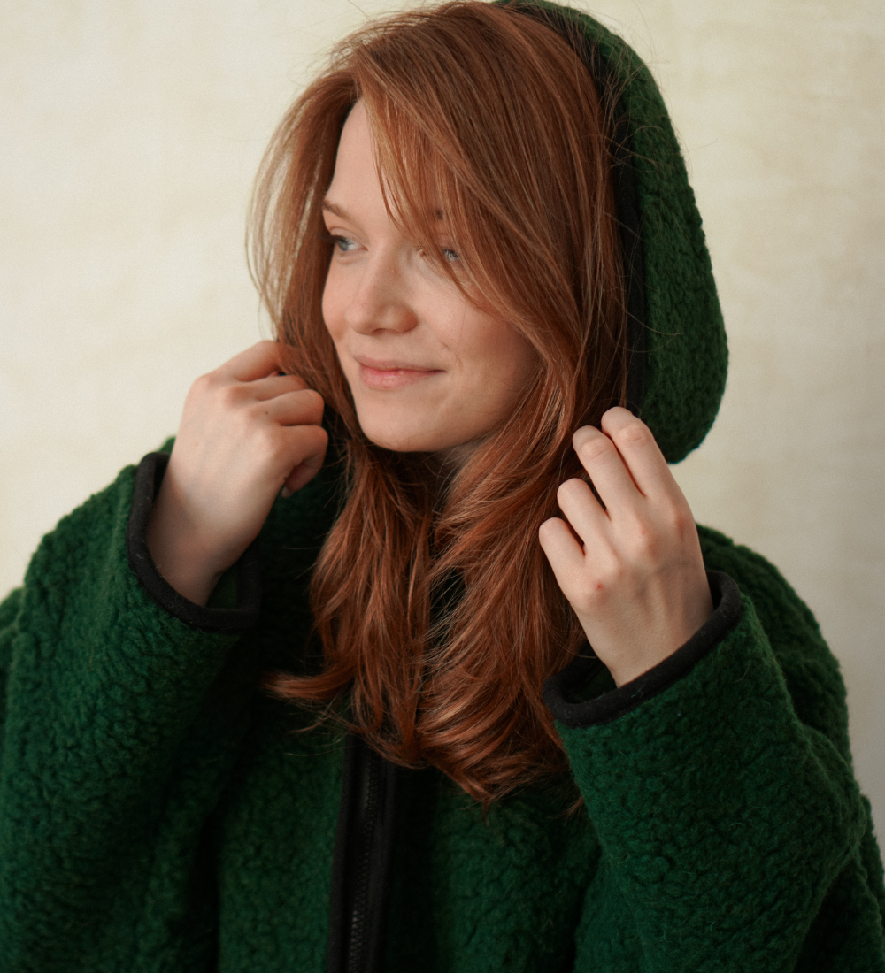 MIŚ Wełniana kurtka/bluza z kapturem - butelkowa zieleń