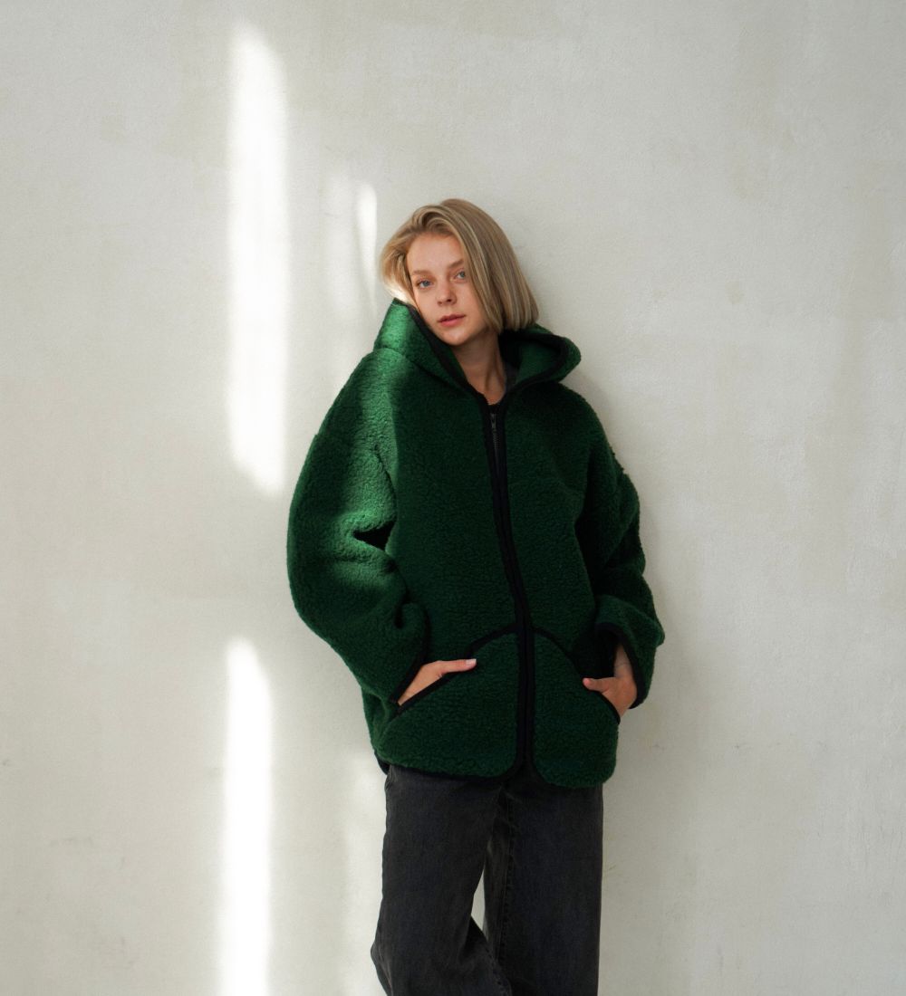 MIŚ Wełniana kurtka/bluza z kapturem - butelkowa zieleń