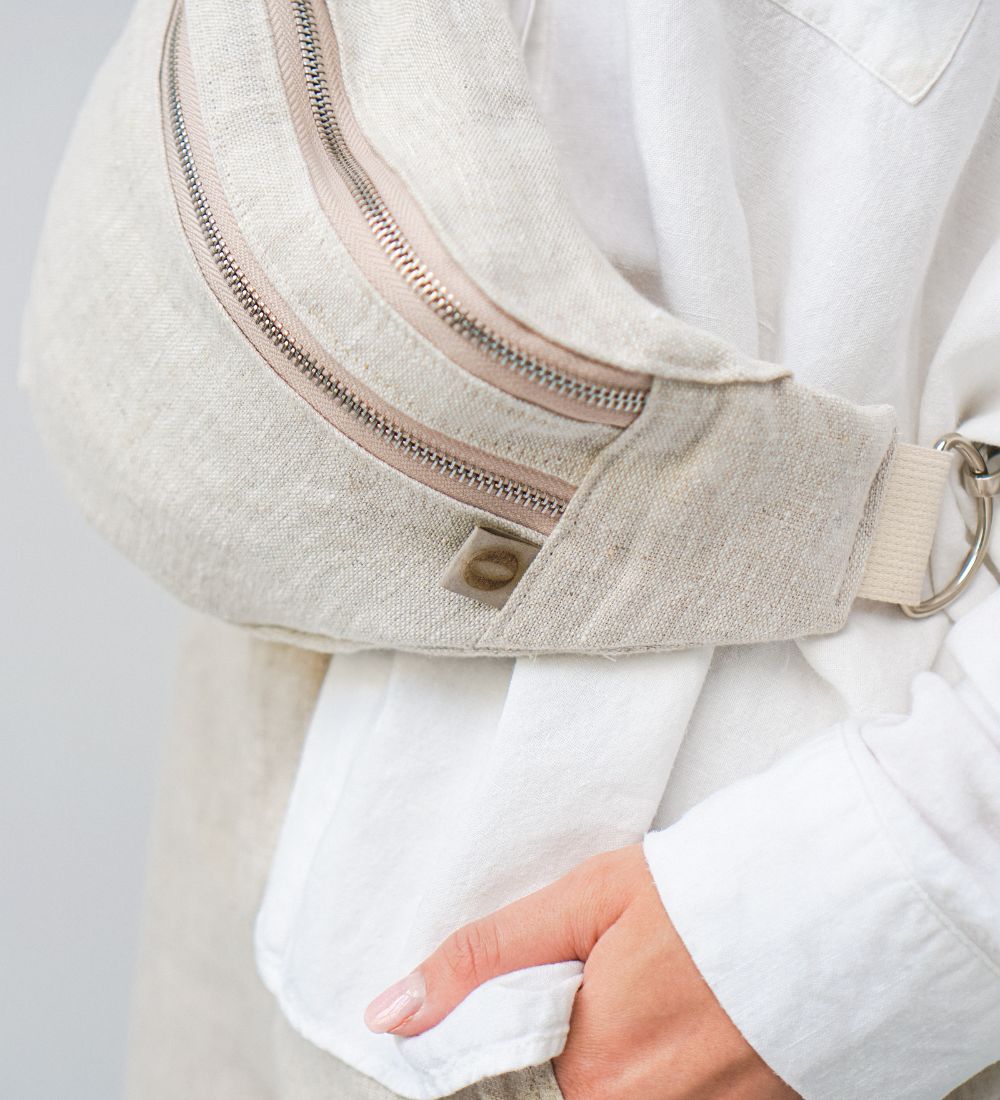 BLISKA Lniana nerka na ramię, zawsze przy Tobie - piaskowa szarość