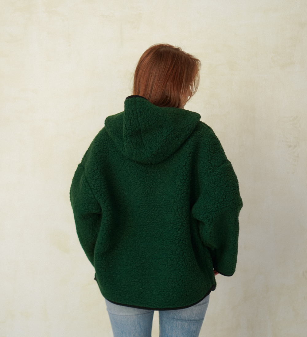 MIŚ Wełniana kurtka/bluza z kapturem - butelkowa zieleń