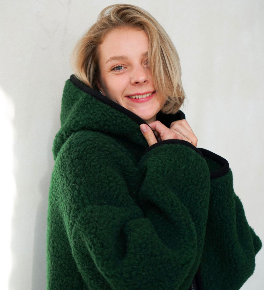 MIŚ Wełniana kurtka/bluza z kapturem - butelkowa zieleń