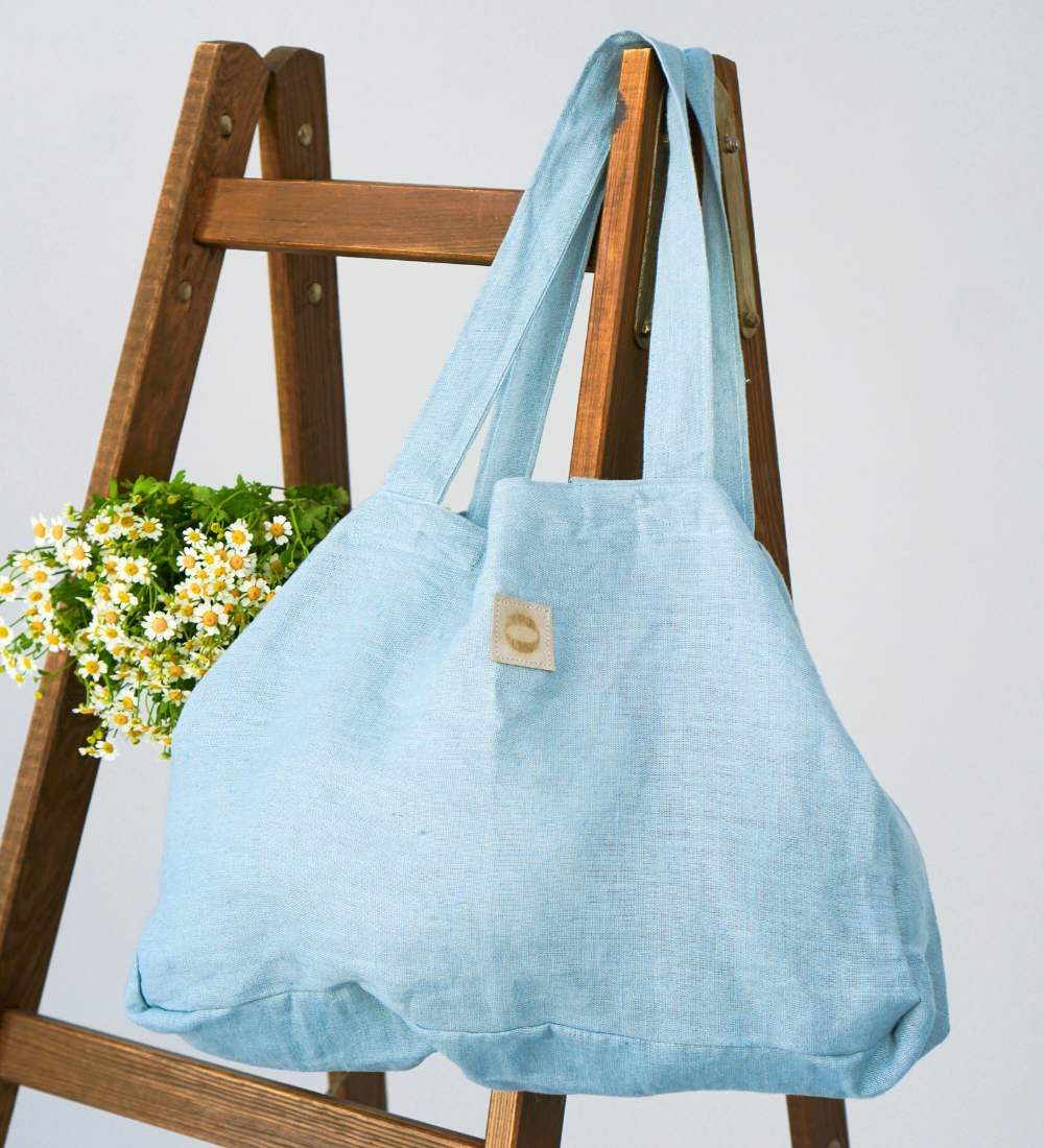 LETNIARA Duża torba plażowa z lnu - morska bryza