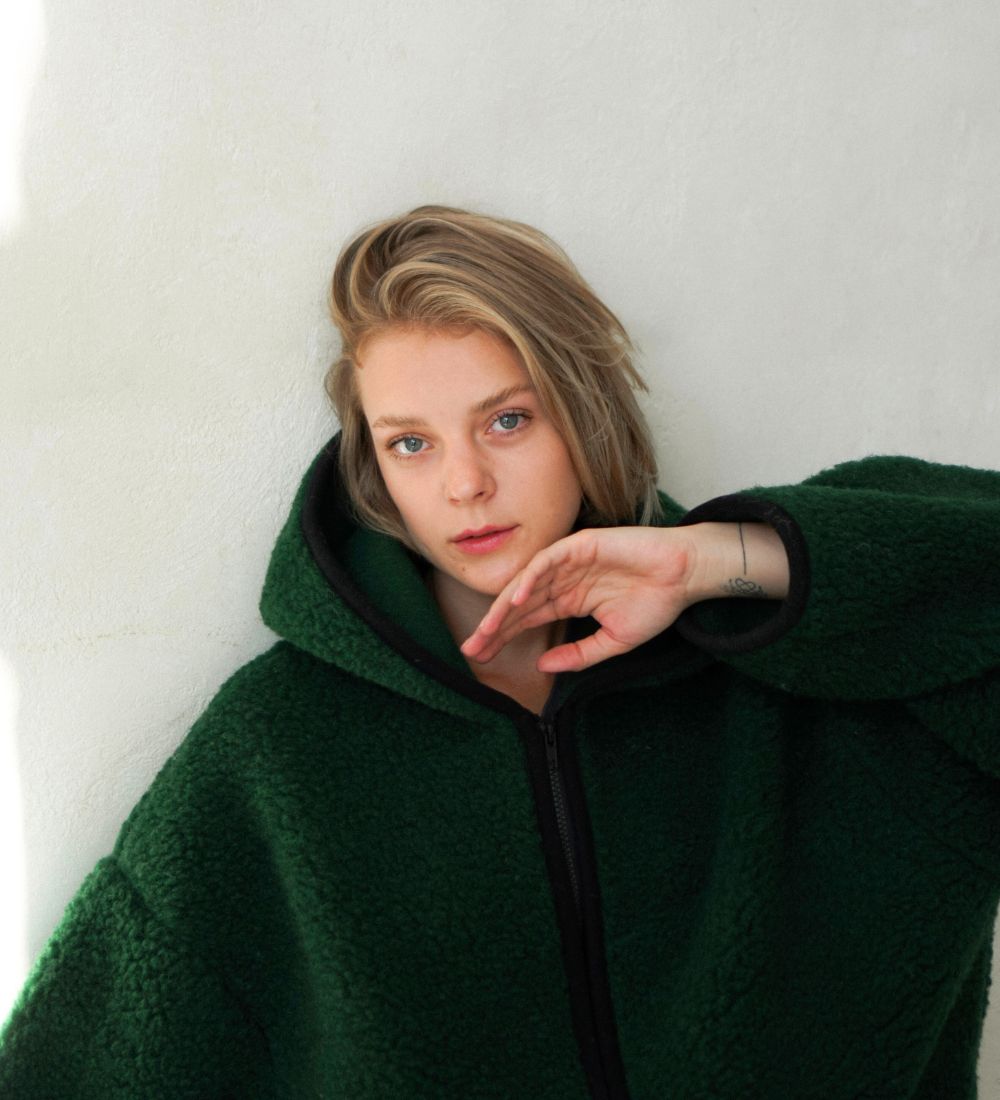 MIŚ Wełniana kurtka/bluza z kapturem - butelkowa zieleń