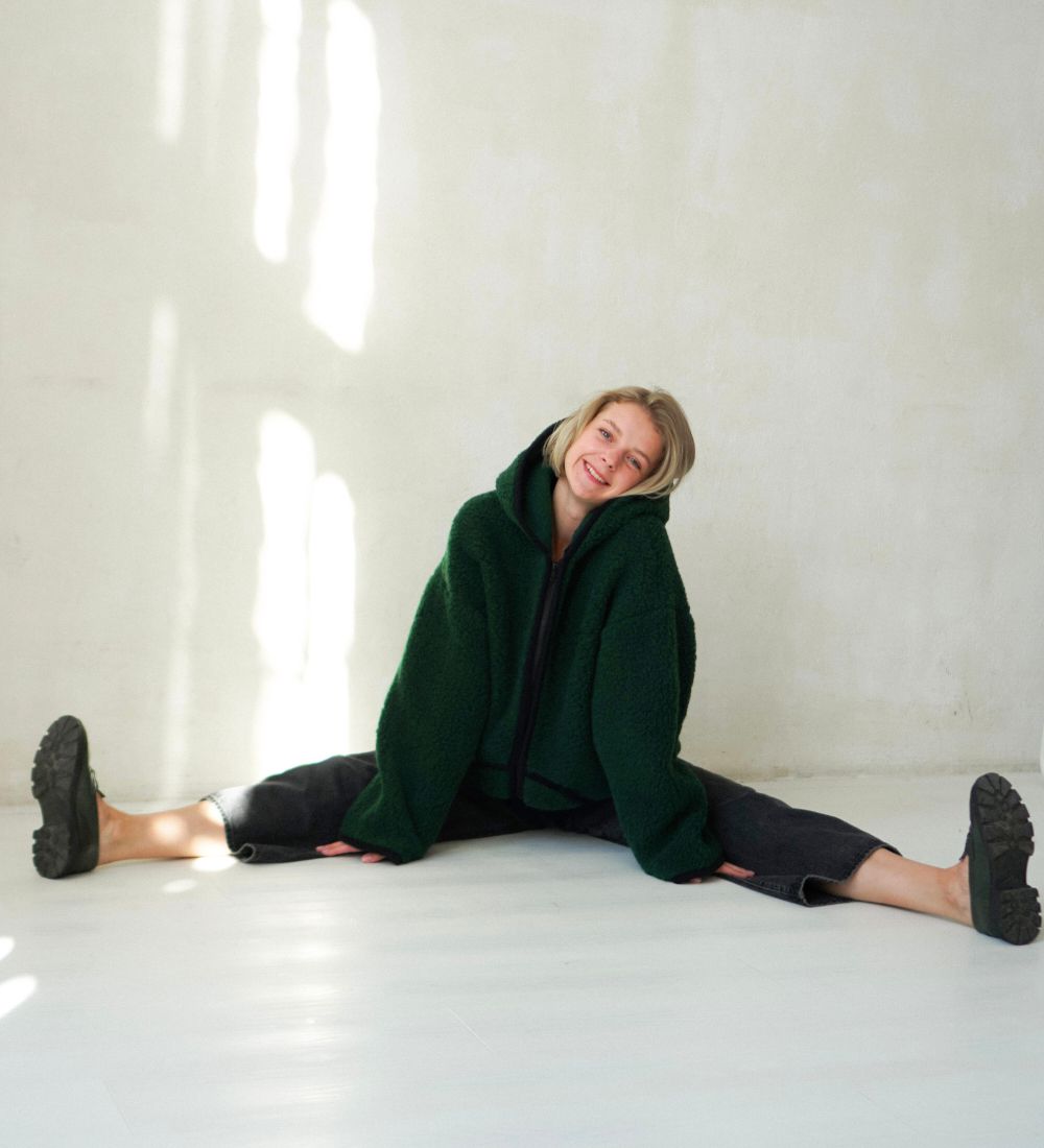 MIŚ Wełniana kurtka/bluza z kapturem - butelkowa zieleń