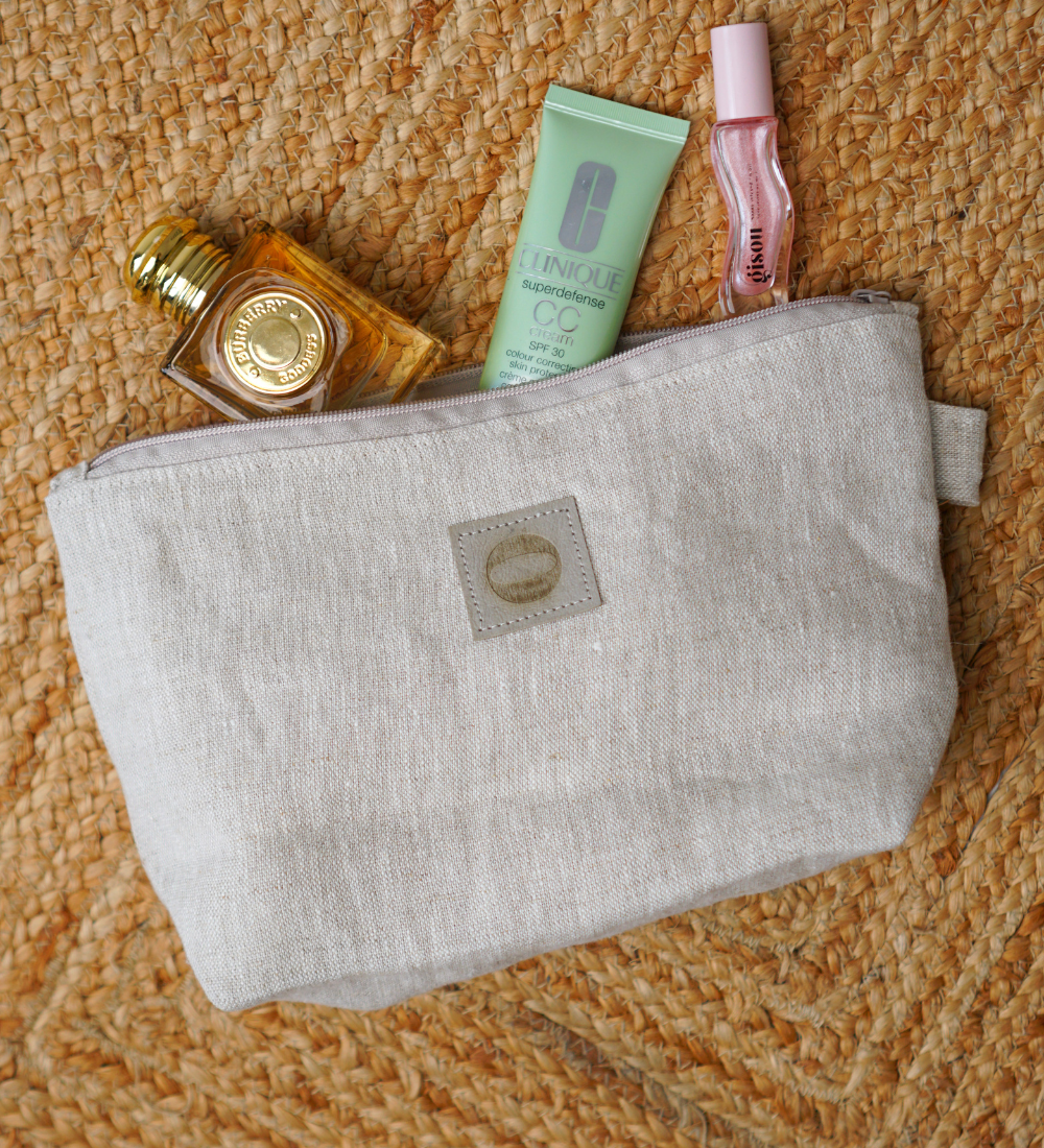 SKRYTKA Kosmetyczka z polskiego lnu do torby i solo - kwitnąca wiśnia