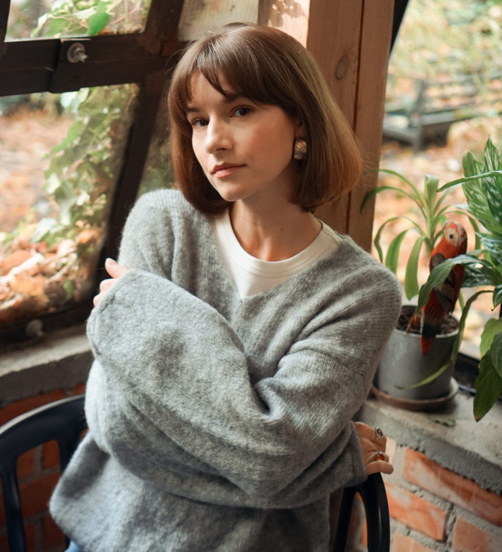 GEMMA Lekki sweter z wełną i moherem - szary