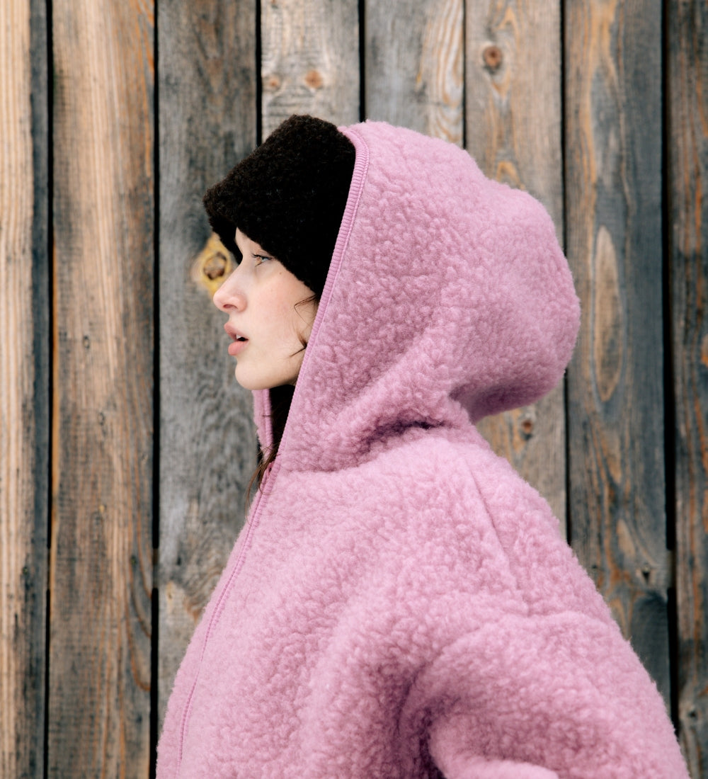 MIŚ Wełniana kurtka/bluza z kapturem - palony róż