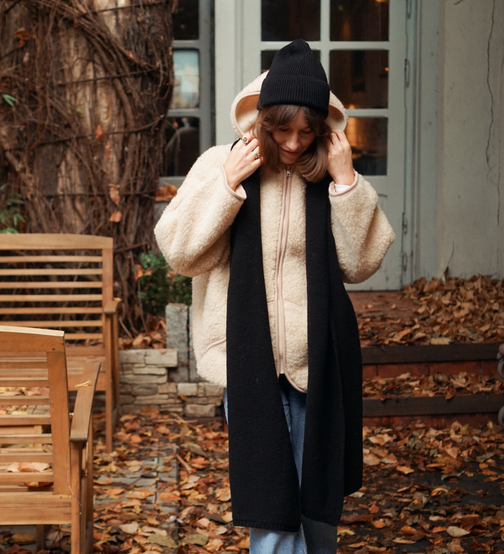 FREYA Szal dziany z wełny merynosa - czarny