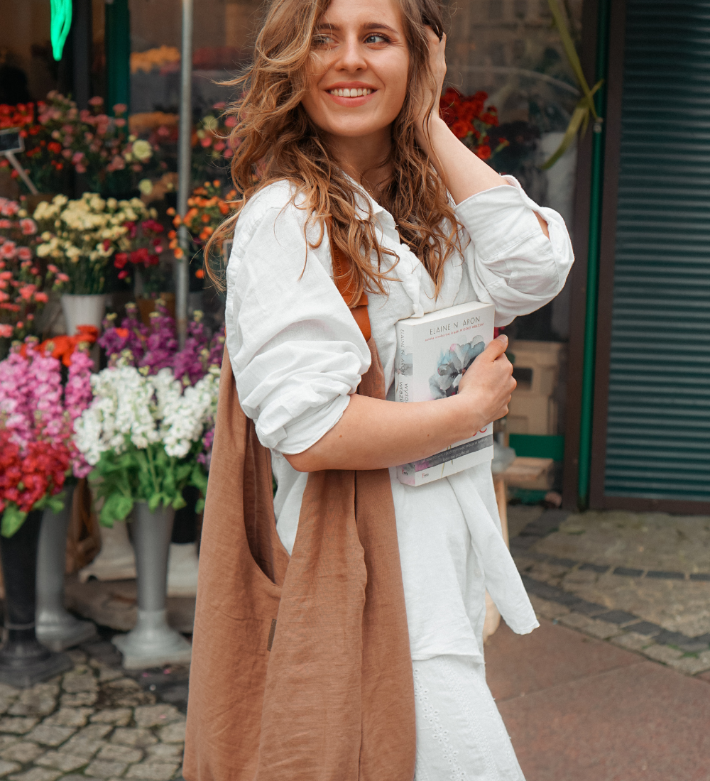 SWOJA Ulubiona torba z lnu, na ramię, na wszystko - beżowa glinka