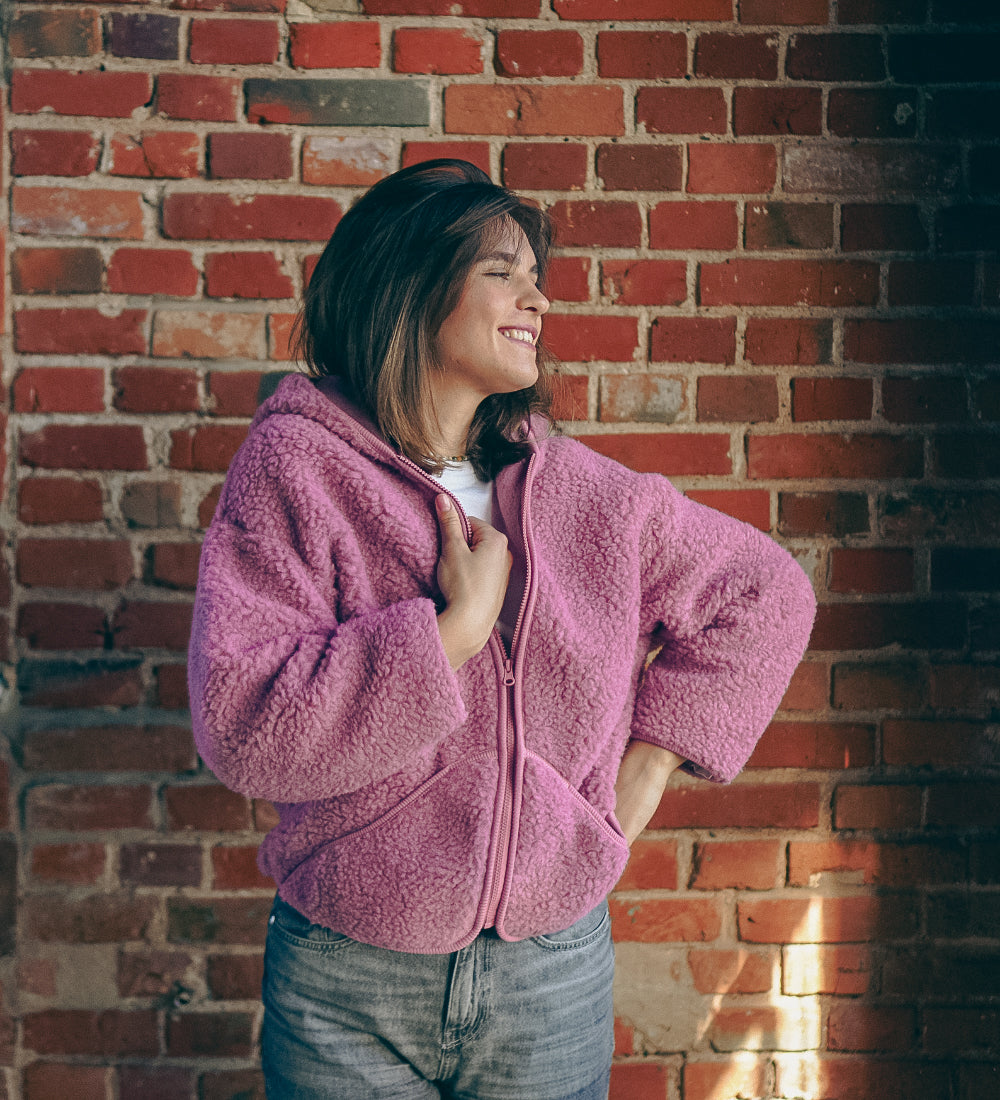 MIŚ Wełniana kurtka/bluza z kapturem - palony róż