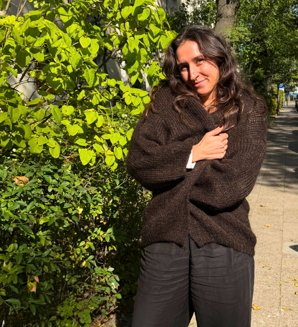 ROSA Miękki kardigan z wełną merino i moherem - czekoladowy