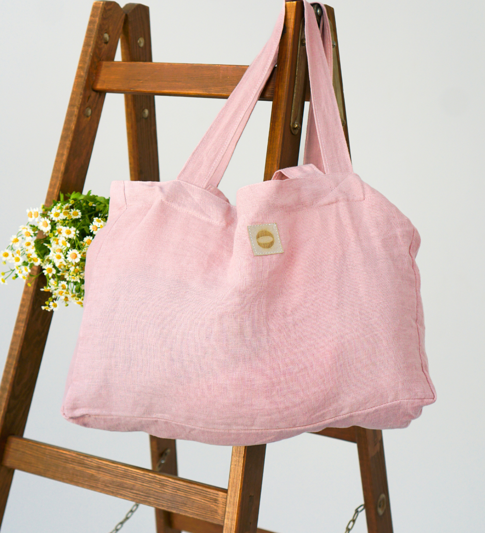 LETNIARA Duża torba plażowa z lnu - kwitnąca wiśnia