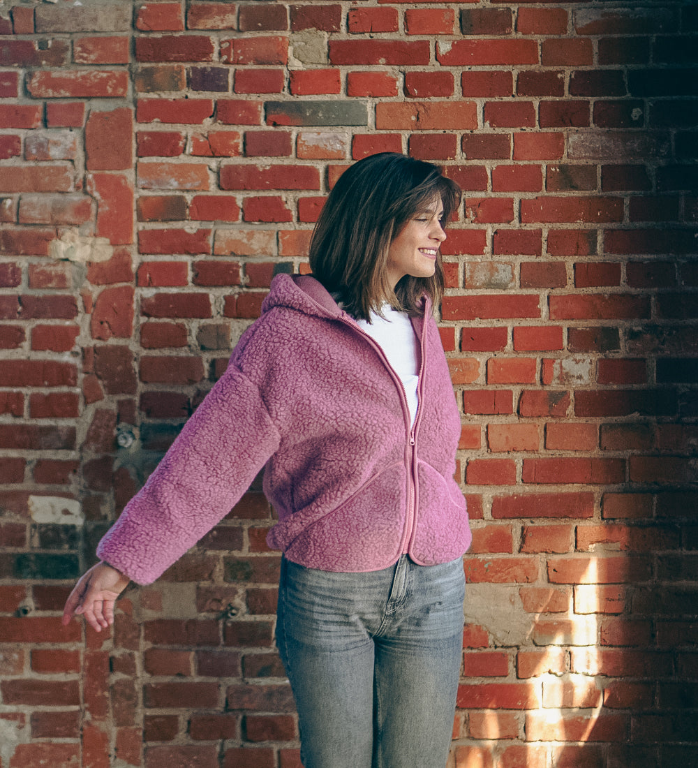 MIŚ Wełniana kurtka/bluza z kapturem - palony róż