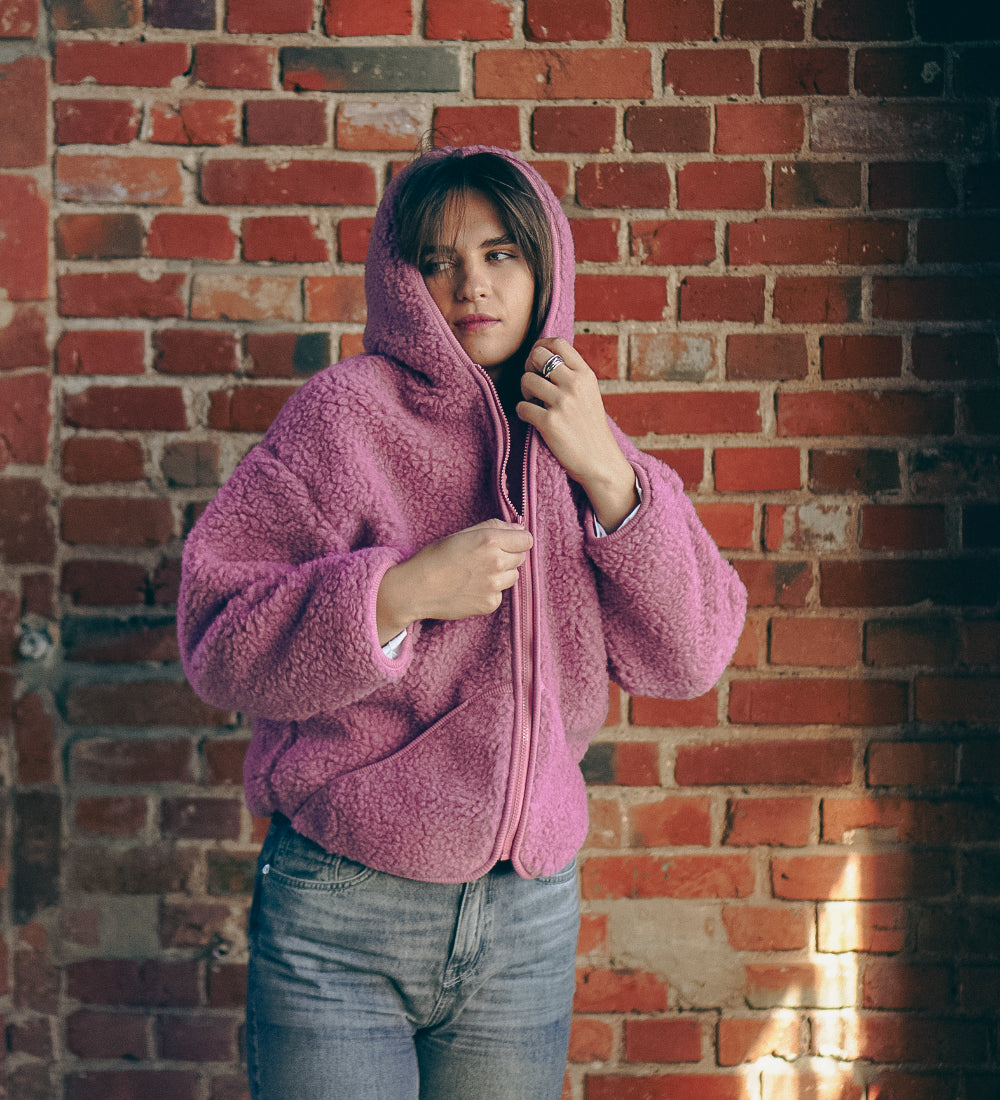 MIŚ Wełniana kurtka/bluza z kapturem - palony róż