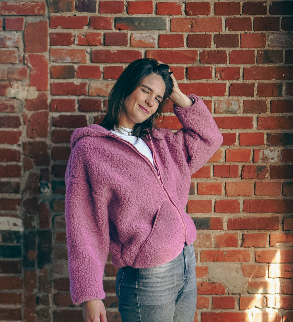 MIŚ Wełniana kurtka/bluza z kapturem - palony róż