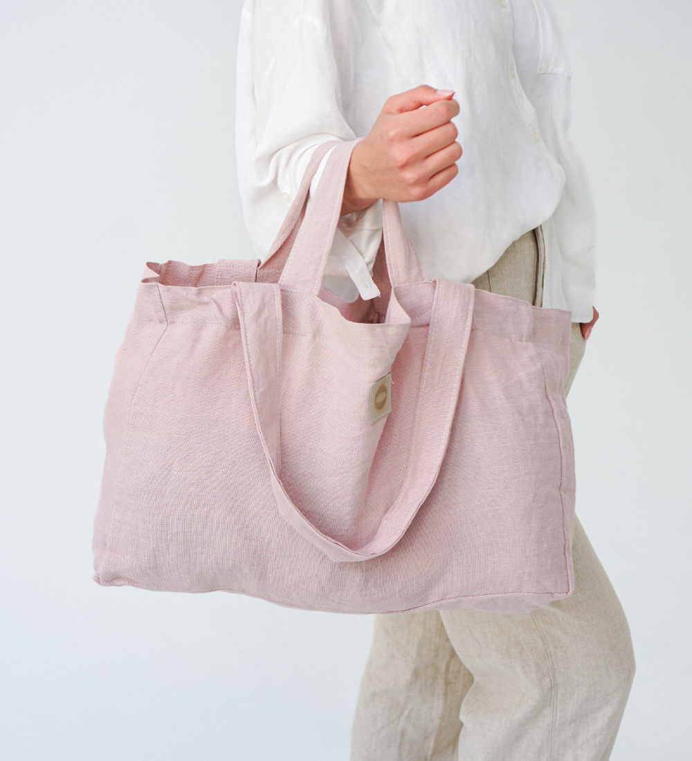 LETNIARA Duża torba plażowa z lnu - kwitnąca wiśnia