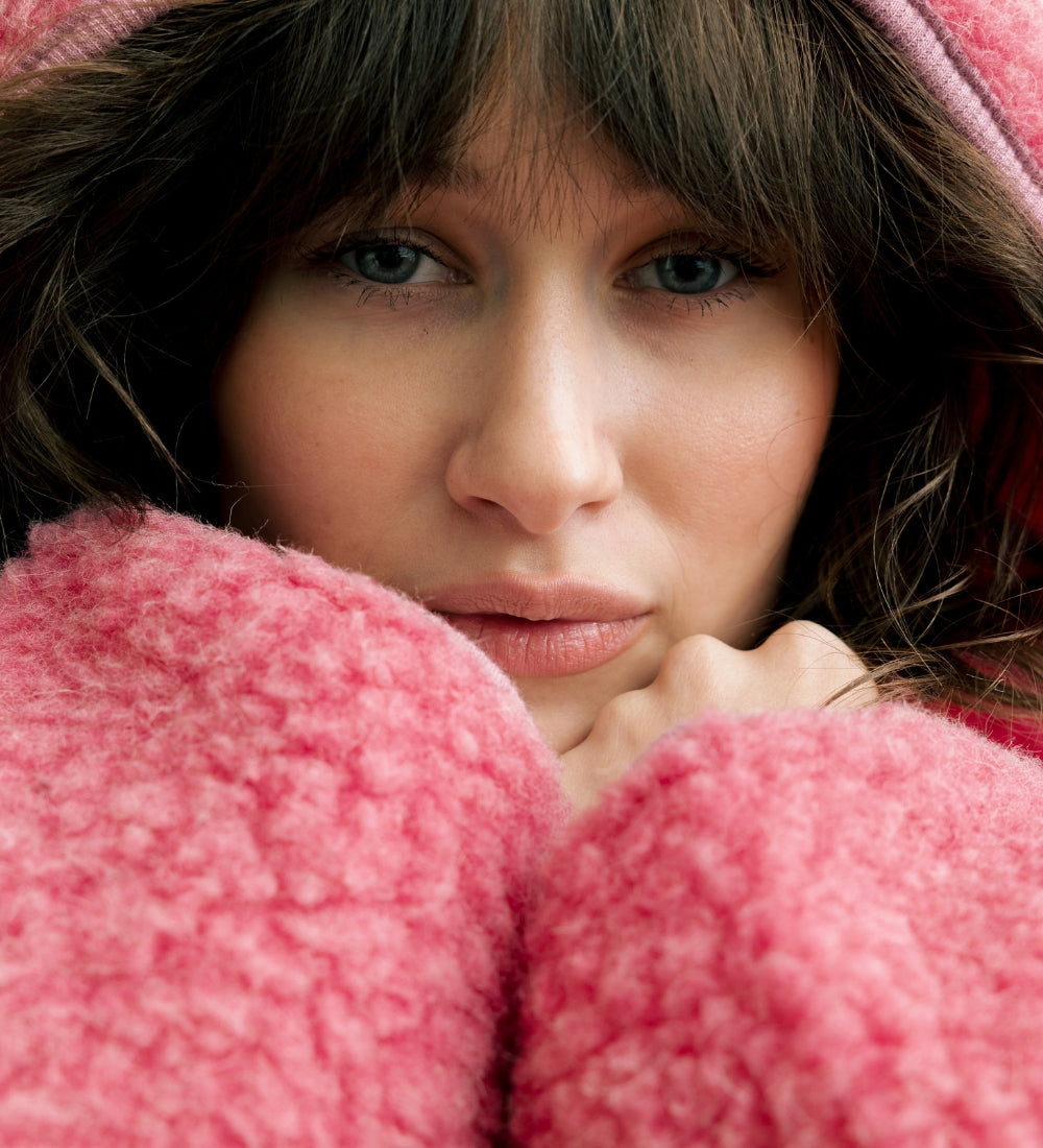 MIŚ Wełniana kurtka/bluza z kapturem - róż