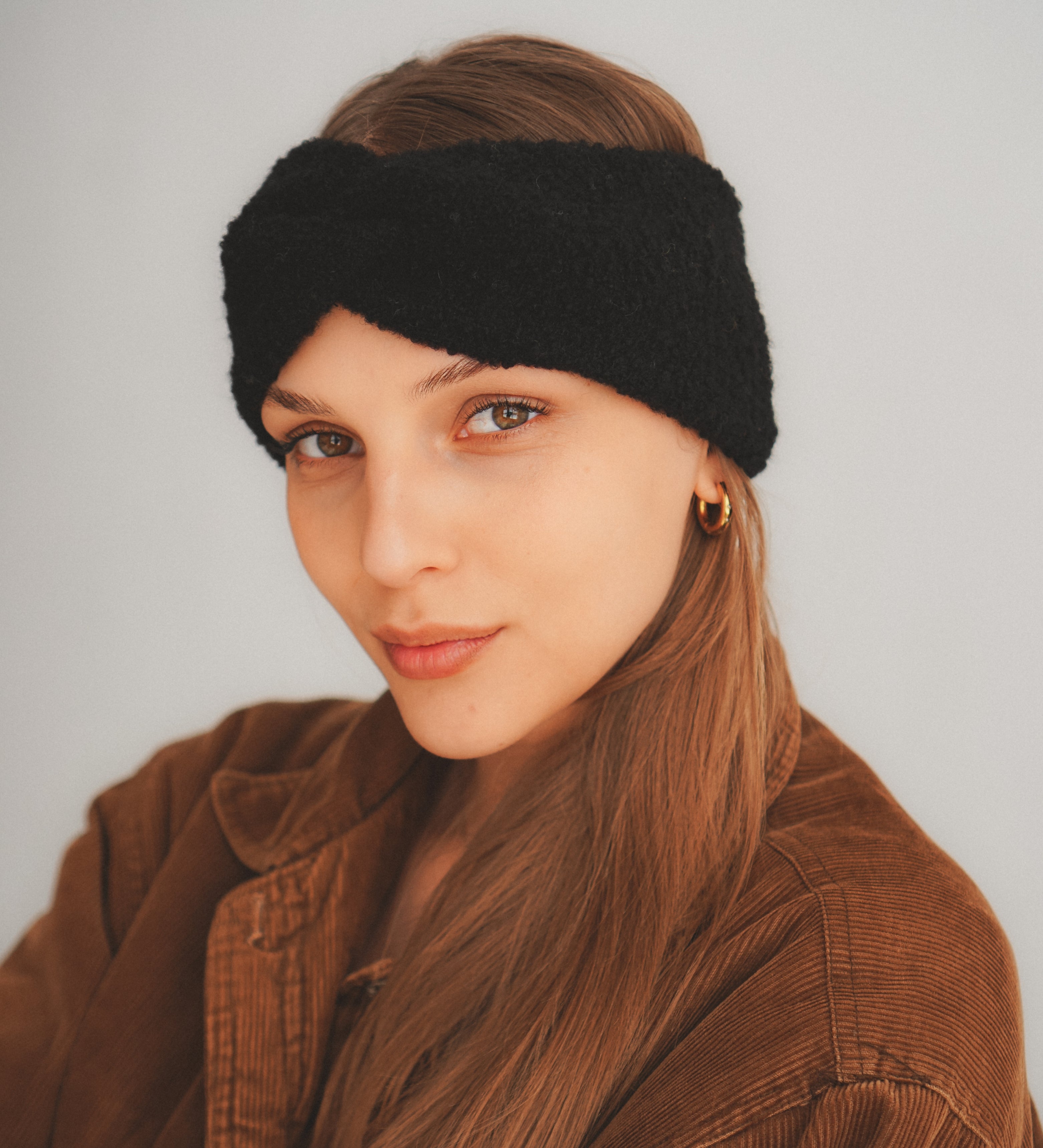 ELLA Opaska z wełny merynosa boucle - czarna