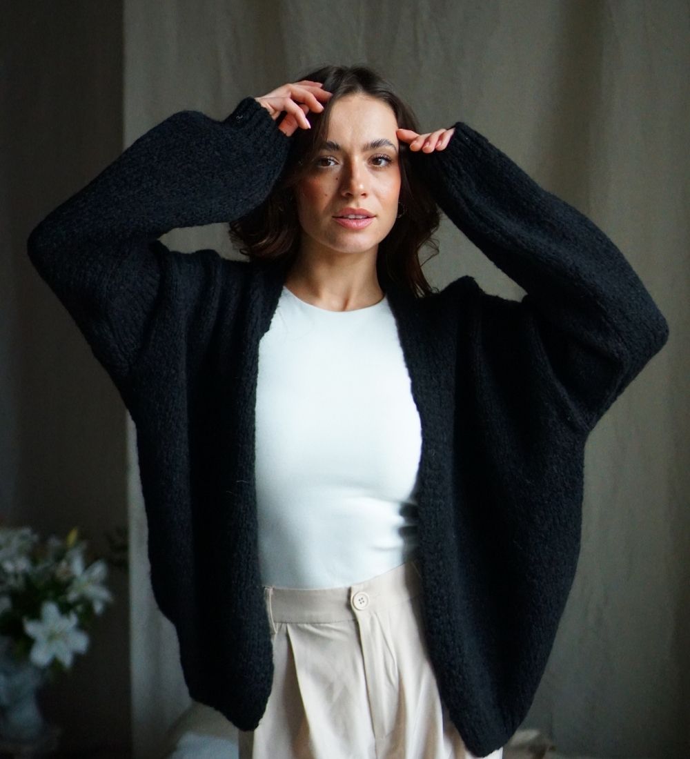 ASTRID Wełniany sweter damski z wełny i moheru - czarny