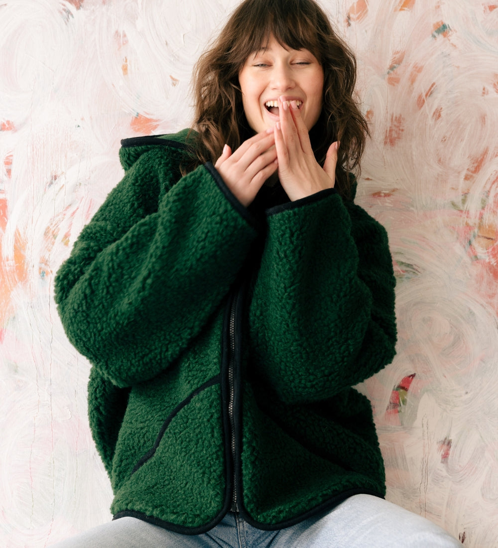 MIŚ Wełniana kurtka/bluza z kapturem - butelkowa zieleń