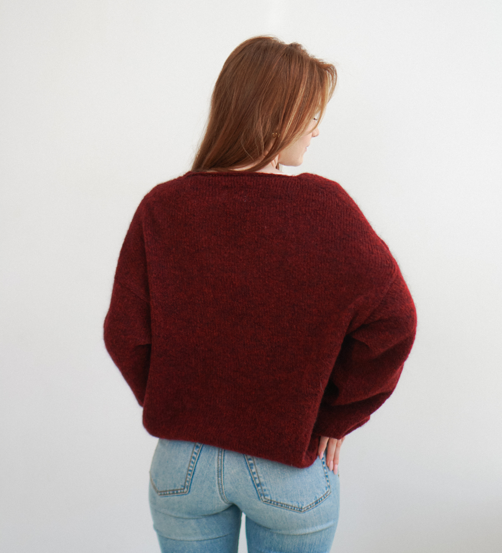 GEMMA Lekki sweter z wełną i moherem - bordowy