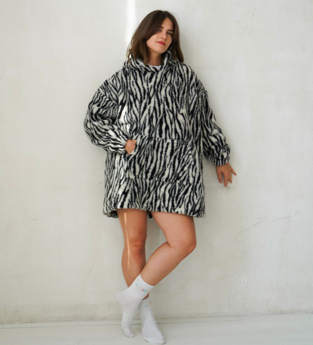 BOOM Wełniana bluza z kapturem merino - zebra